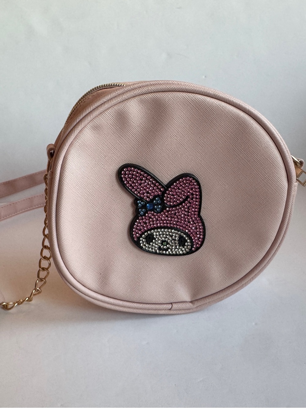 Y2K My Melody Rhinestone Face Pink Circle Chain Crossbody Bag